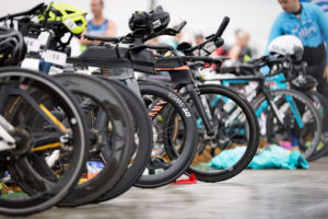 Close up of bikes in transition