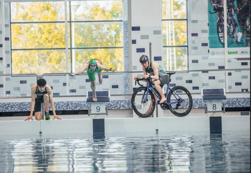 National Triathlon Centre Athletes lined up by pool