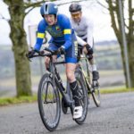 Cyclists going up hill at duathlon