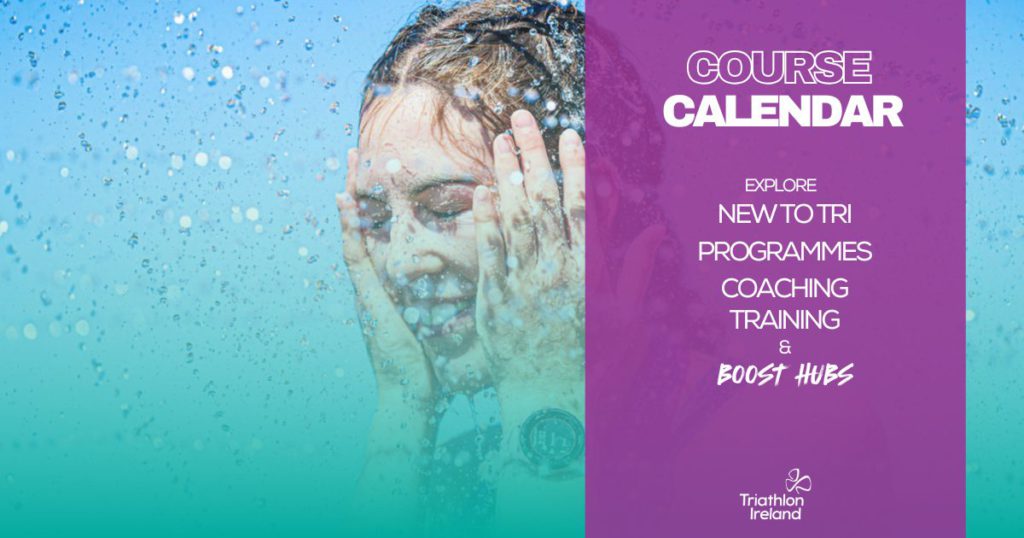 Traithlon Ireland course calendar image of woman refreshing herself after a race