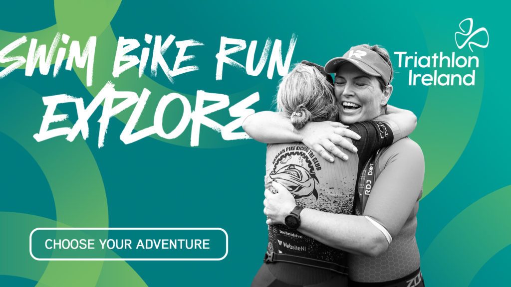 Triathlon Ireland 2026 Membership Campaign Image of two woman hugging at finish line