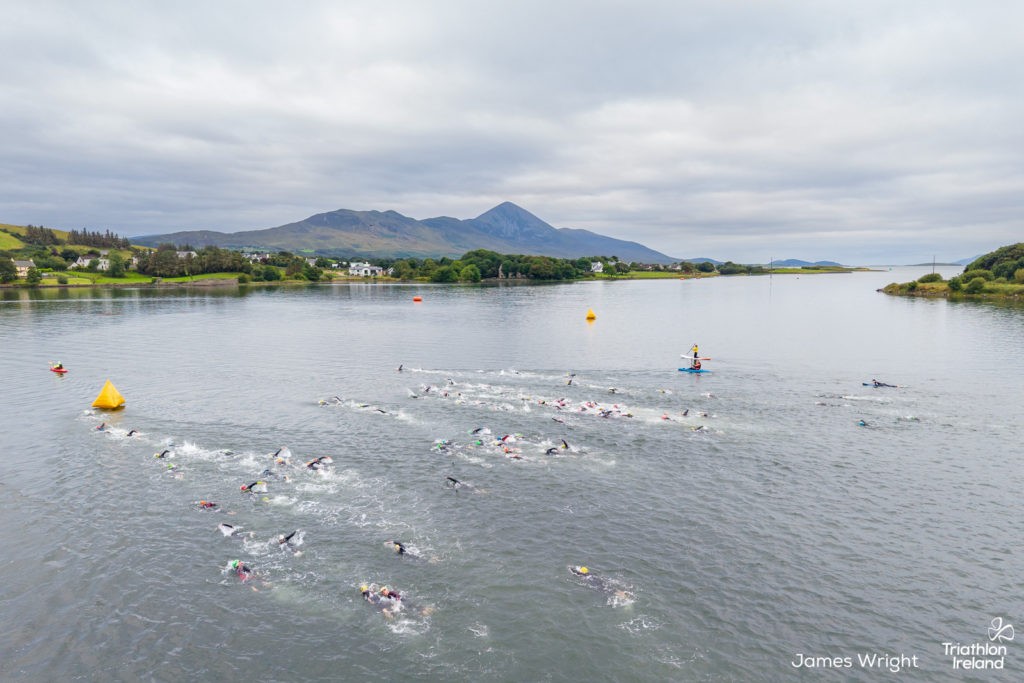 Westport Triathlon swim start Croag patrick in background