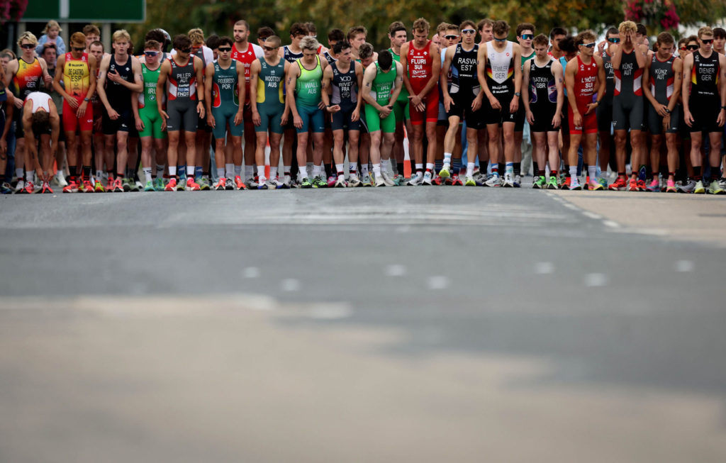Elite athletes running at a duathlon